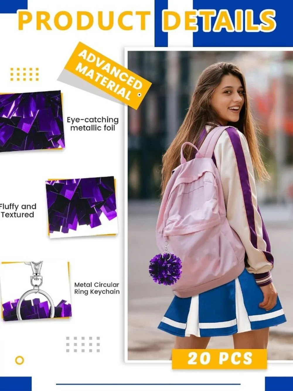 Cheerleader Pom Pom Keychain Charm - Fun Gift for Cheerleading Fans